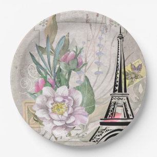 Assiettes En Carton Collage vintage et tour Eiffel