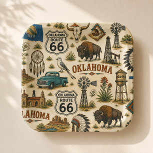 Assiettes En Carton Collage Western Vintage de la Route 66 en Oklahoma