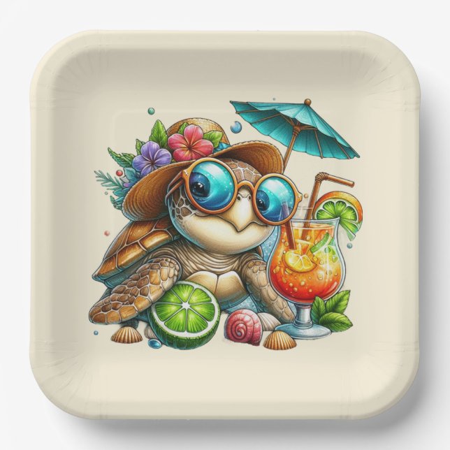 Assiettes En Carton Collecte de tortues amusantes (Recto)