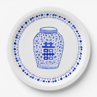 Assiettes En Carton Collection bleue et blanche de pot de gingembre