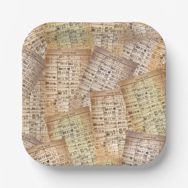 Assiettes En Carton Collection de cartes de bibliothèque vintage (Recto)