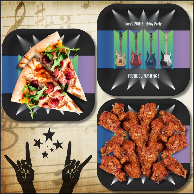 Assiettes En Carton Collection de guitares électriques Plaques en papi (Electric Guitar Party Collection Paper Plates)