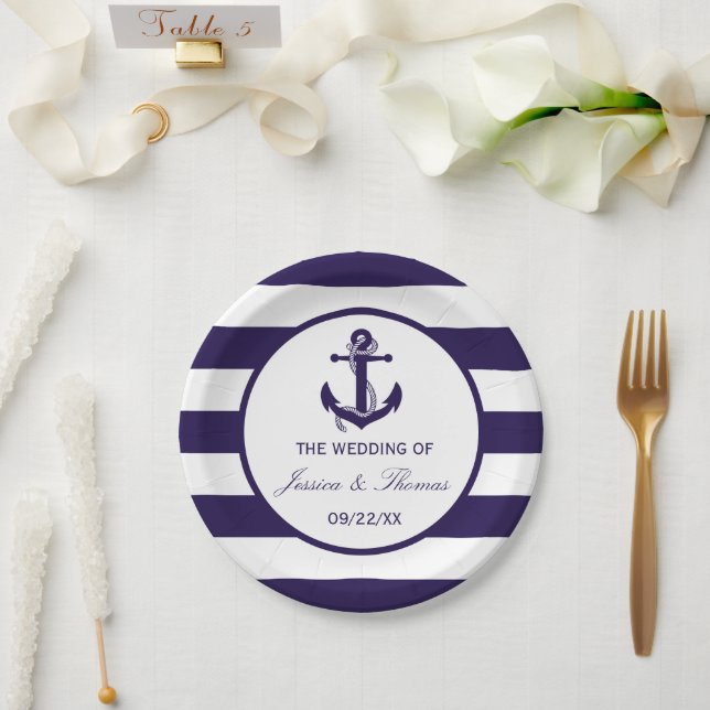 Assiettes En Carton Collection de Mariages de la marine d'Ancres nauti (Mariage)