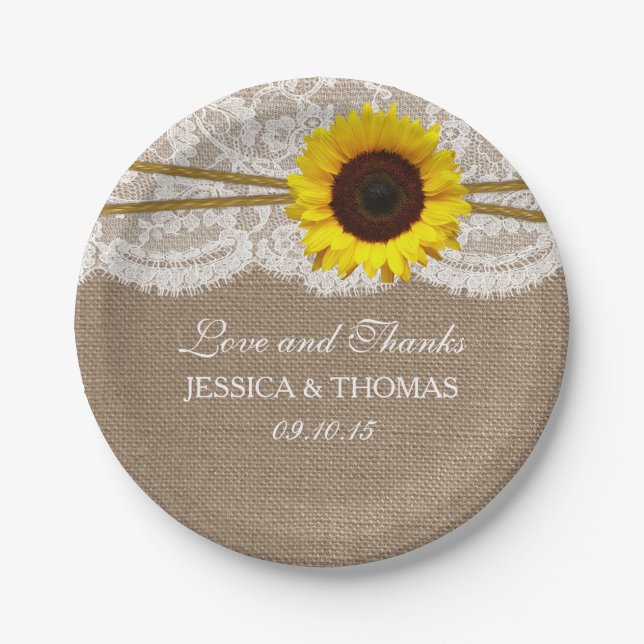 Assiettes En Carton Collection de Mariages de tournesols rustiques (Devant)