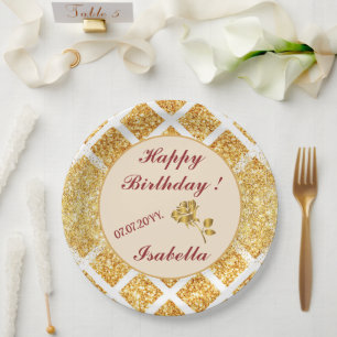 Assiettes En Carton Collection Populaire Paillettes Or en Nid d'Abeill