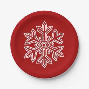 Assiettes En Carton Collection Simply Christmas Rouge et Flocon de Nei