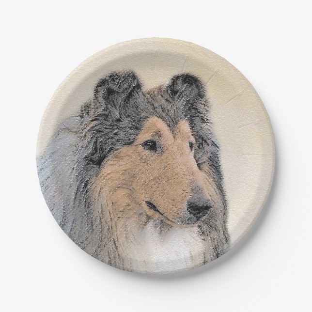 Assiettes En Carton Collie (Rough) Peinture - Cute Original Dog Art (Devant)