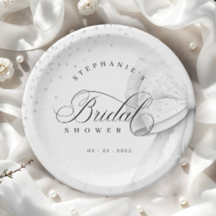 Assiettes En Carton Collier de perles à ruban blanc pour Baby Shower