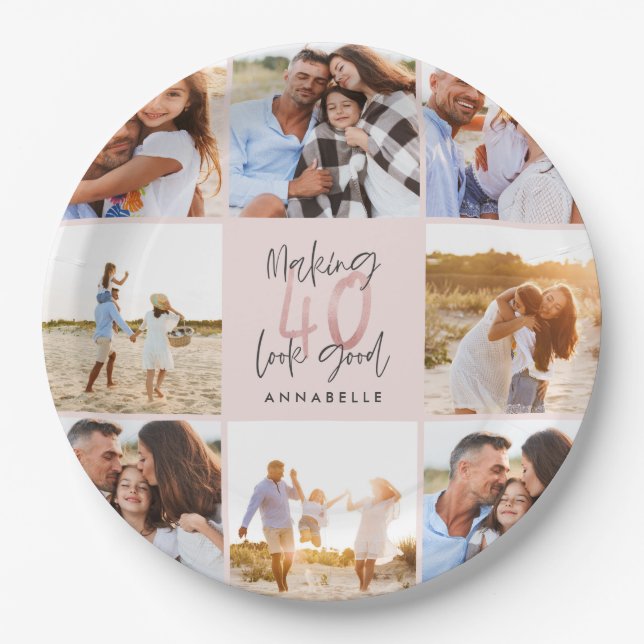 Assiettes En Carton Colloque photo-parties scintillant rose de 40 ans  (Devant)
