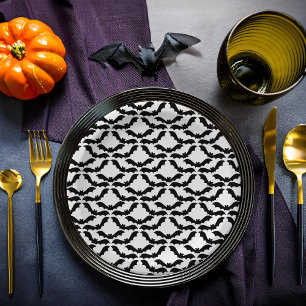 Assiettes En Carton Colonie nuageuse d'Halloween en noir et blanc