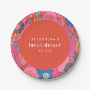 Assiettes En Carton Coloré Boho rouge Floral Fête des mariées personna