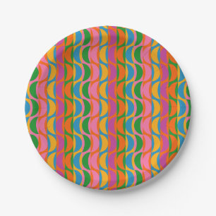Assiettes En Carton Coloré Funky Pop Art Wavy Moon Stripes Motif