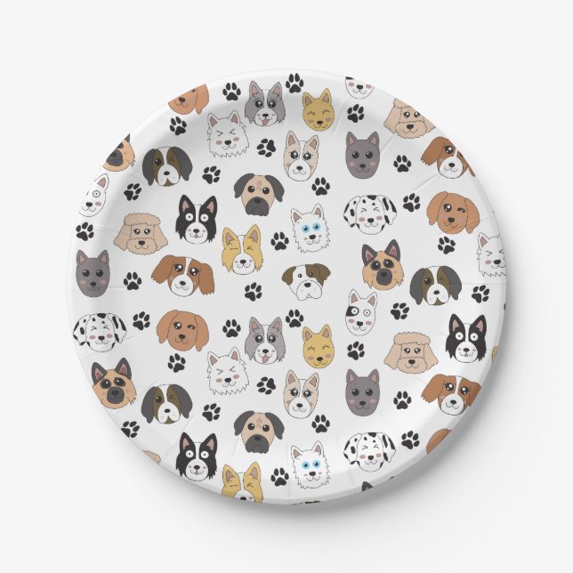 Assiettes En Carton Coloré mignon Chiens amusants et Chien Paw Motif (Devant)