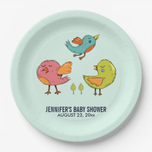 Assiettes En Carton Coloré mignon Whimsical Birds Trio Baby shower