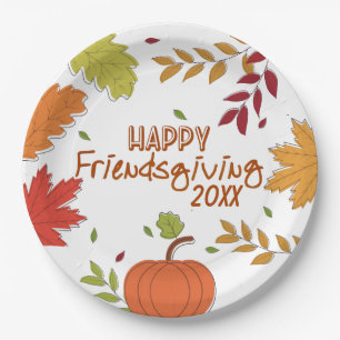 Assiettes En Carton Coloré moderne Happy Friendsgiving Papier Plaque