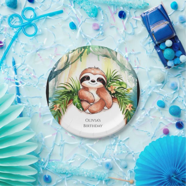 Assiettes En Carton Coloré Pastel Sloth Anniversaire (Fête)