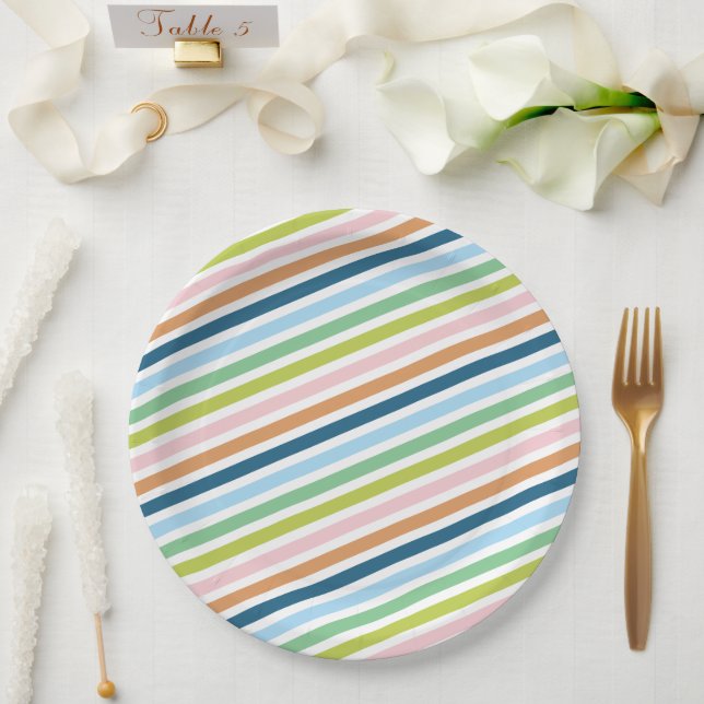 Assiettes En Carton Coloré Pastel Stripes Motif (Mariage)