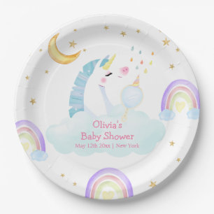 Assiettes En Carton Coloré Rainbow Moon Star Unicorn Baby shower