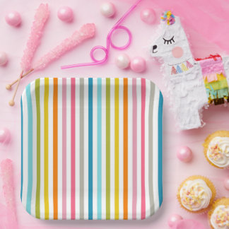 Assiettes En Carton Colored Candy Stripes