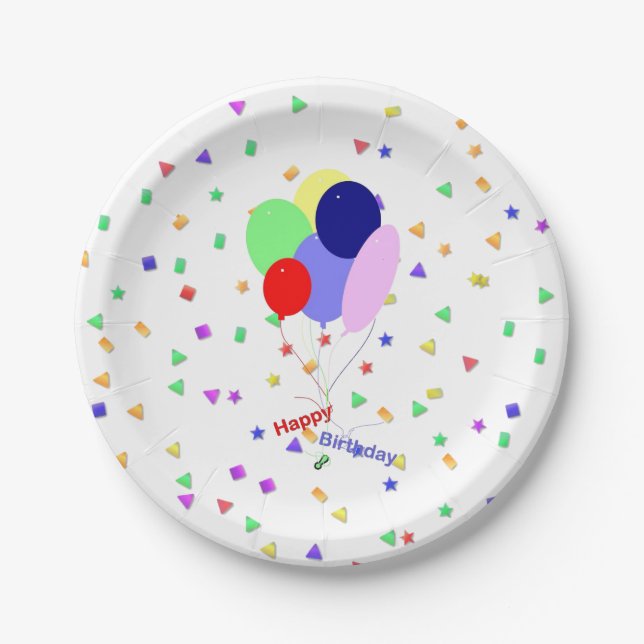 Assiettes En Carton Colorful Happy Birthday Balloons Paper Plates (Devant)