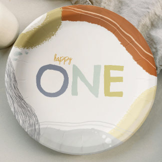 Assiettes En Carton Colorful Happy One First Birthday boy Paper Plate