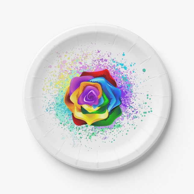 Assiettes En Carton Colorful Rainbow Rose (Devant)