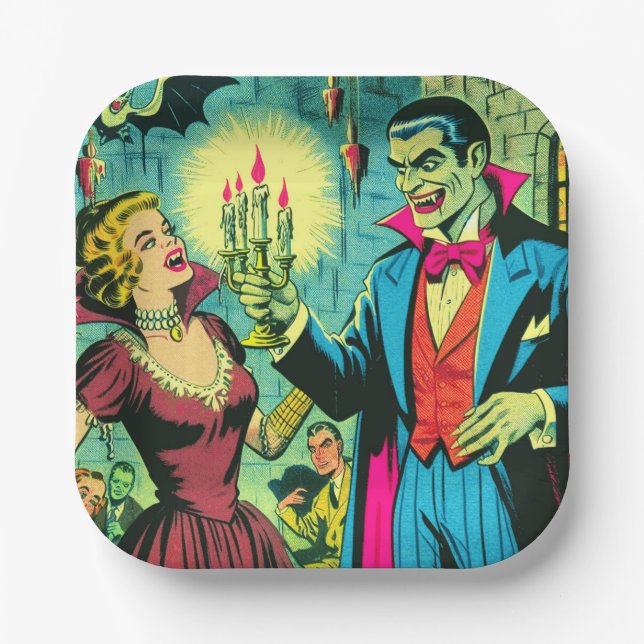 Assiettes En Carton Comics vintages Vampire Horror (Recto)