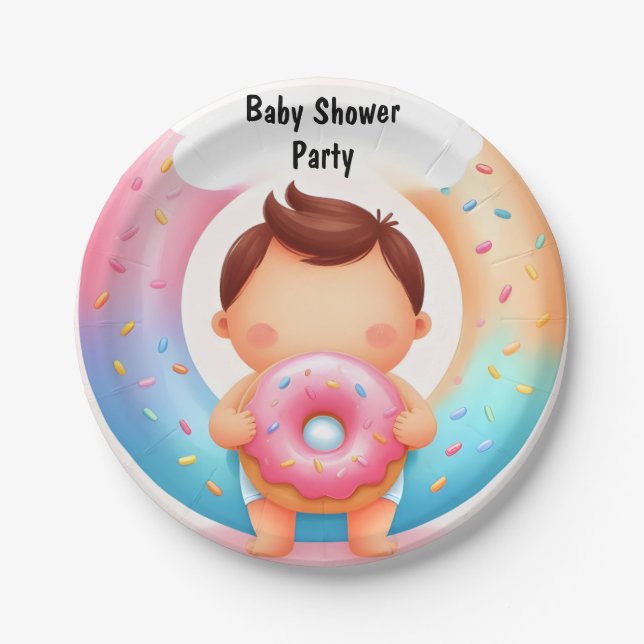 Assiettes En Carton Comme Dreams Bleu Rose Donuts Et Diapers Baby show (Devant)