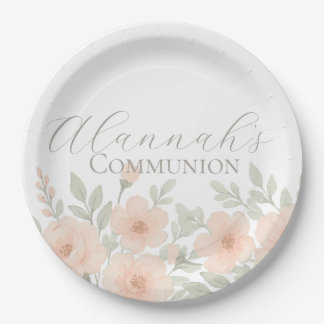 Assiettes En Carton Communion Fleurie Pastel Personnalisée 