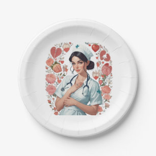 Assiettes En Carton Compassionate Nurse – Elegant Floral Art Illustrat