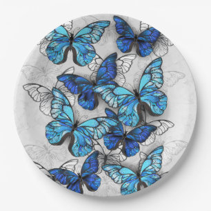 Assiettes En Carton Composition des papillons blancs et bleus