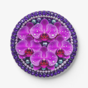 Assiettes En Carton Composition florale d'orchidées violettes circulai