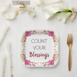 Assiettes En Carton Comptez vos bénédictions Soirée Thanksgiving