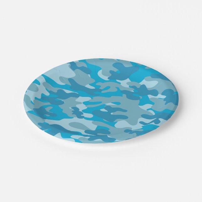 Assiettes En Carton Conception bleue et grise de Camo (Angle)