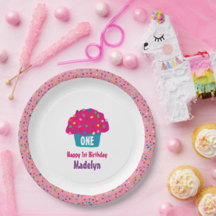 Assiettes En Carton Conception de cupcakes glaçés avec paillettes arc-