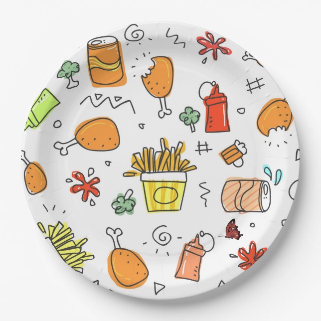 Assiettes En Carton Conception de Doodle alimentaire Plaques de papier (Devant)