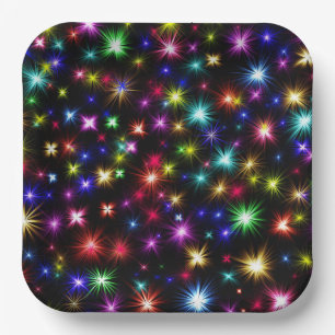 Assiettes En Carton Conception de feux d'artifice Étoiles Colorées
