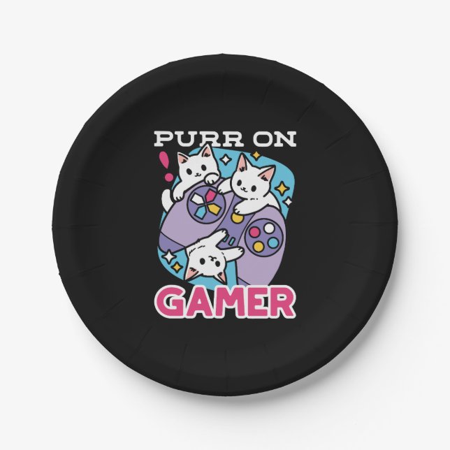 Assiettes En Carton Conception de gamer de chat - Purr sur Gamer Joyst (Devant)
