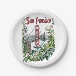 Assiettes En Carton Conception de l'aquarelle du pont du Golden Gate d