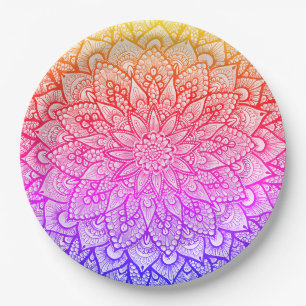 Assiettes En Carton Conception de mandala multicolore Art original