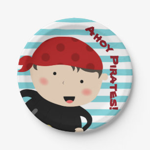 Assiettes En Carton Conception de pirate avec l'arrière - plan rayé