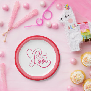 Assiettes En Carton Conception de style d'amour rose mignonne
