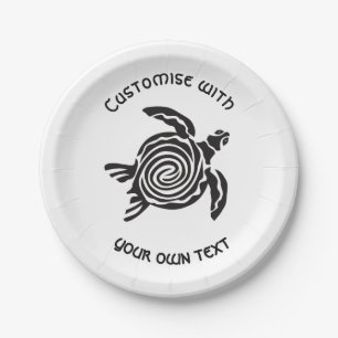 Assiettes En Carton Conception de tortue tribale Texte personnalisé