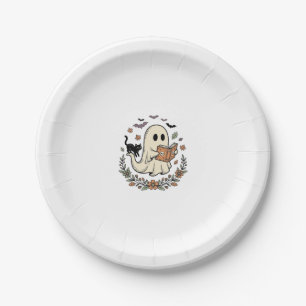 Assiettes En Carton Conception de vecteur floral Halloween Chat fantôm
