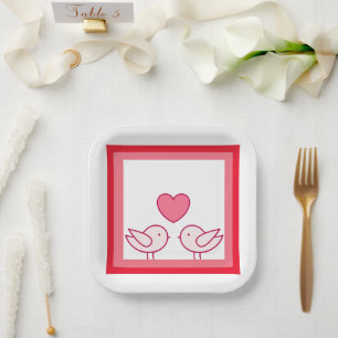 Assiettes En Carton Conception d'oiseau mignon et de cœur d'amour