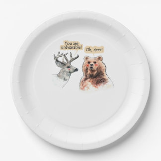 Assiettes En Carton Conception drôle de faune ours et cerf en conversa