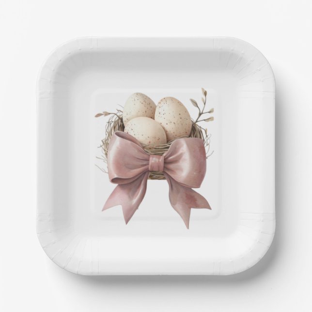 Assiettes En Carton Conception du Baby shower de nid d'aquarelle rose (Recto)