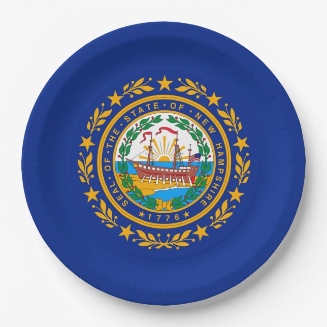 Assiettes En Carton Conception du drapeau d'état du New Hampshire (Devant)