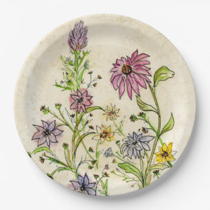 Assiettes En Carton Conception Fleur sauvage sauvage sur une plaque de