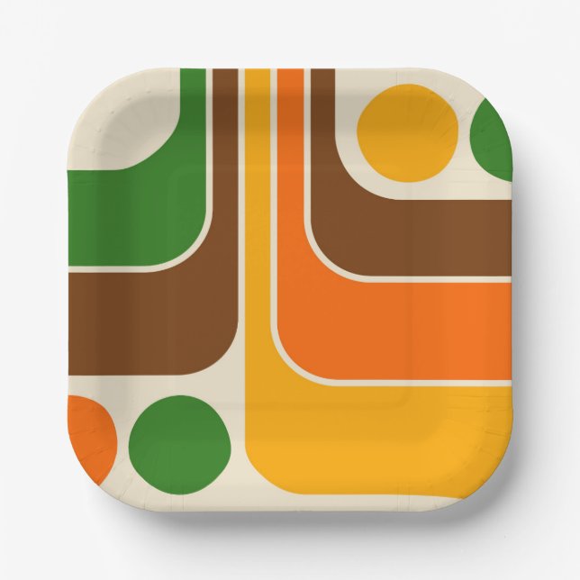 Assiettes En Carton Conception géométrique du style rétro de la mi-ann (Recto)